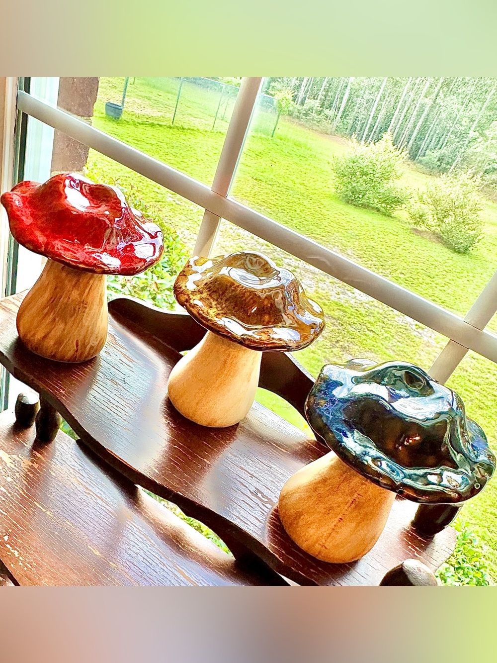 Handcrafted Ceramic Mushrooms - Red, Gold, Blue - Picture 3 of 13